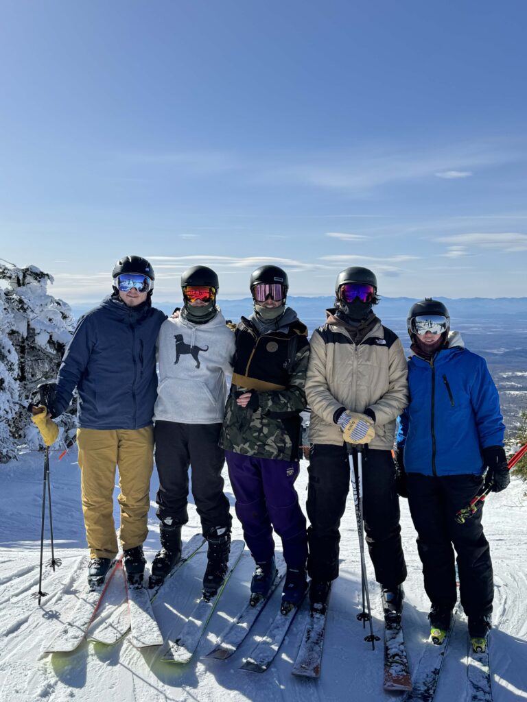 Jack Polatchek, '25, and friends at the top of a trail at Sugarbush Resort. 