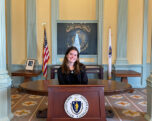 Margaret-Mary Dockray, '25 was a legislative intern for Massachusetts State Senator Patrick O'Connor during the summer of 2023. In this role, she created social media posts about upcoming events and bill passings, researched talking points for upcoming bill hearings, and took notes at legislative briefings, among other tasks. Dockray is a political science and environmental studies double major.PHOTO COURTESY OF INGRID PETERSON